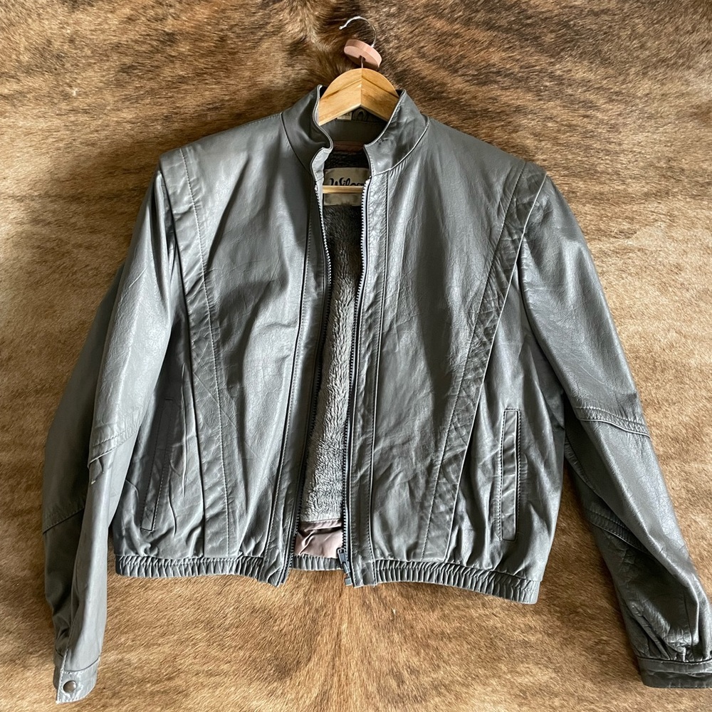 Vintage 1980s Wilson’s Grey Leather Jacket with Zipper Vest